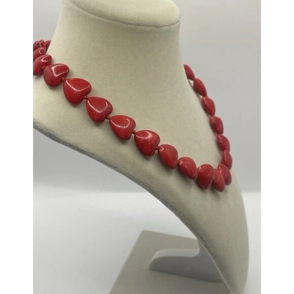 Vintage Red Heart Bead Tourquoise Howlite Beaded Necklace Women’s Sz 18” - Picture 4 of 9